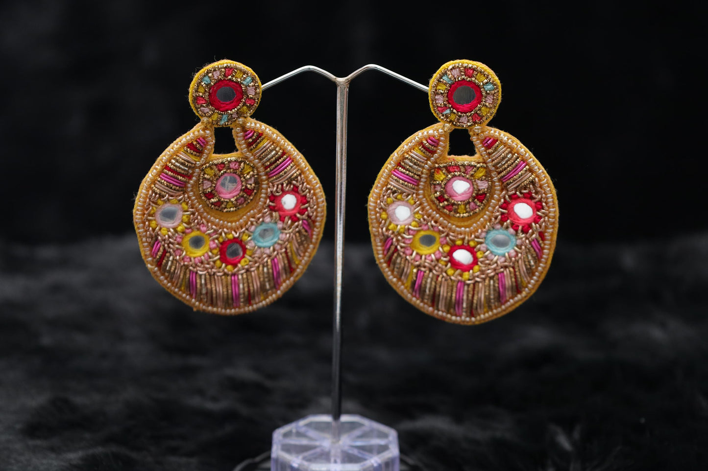 Boho Mirror Work Embroidered Earrings
