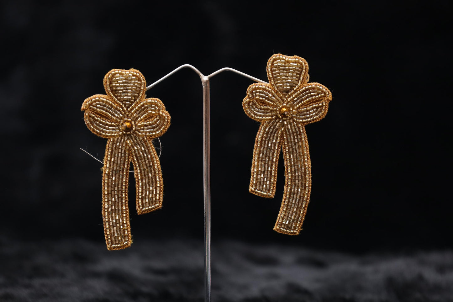 Gilded Grace Beaded Bow Earrings
