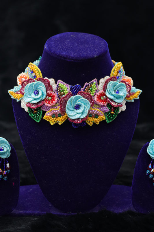 Bloom Bliss Handcrafted Floral Beaded Choker Set