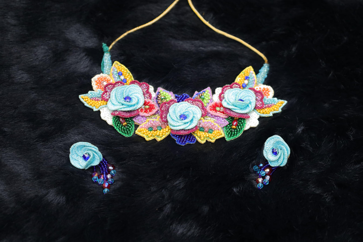 Bloom Bliss Handcrafted Floral Beaded Choker Set