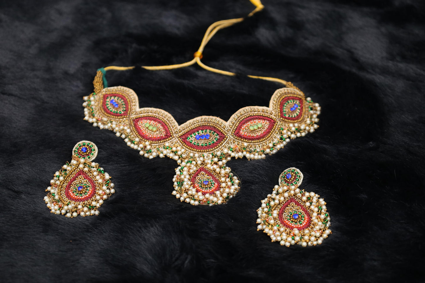 Meher Traditional Dabka Embroidered Choker Set