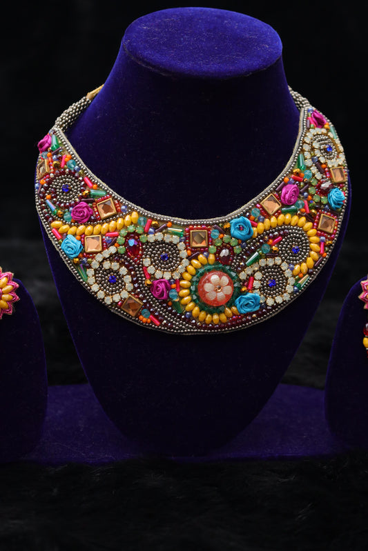 Boho Bloom Handcrafted Beaded Statement Necklace Set