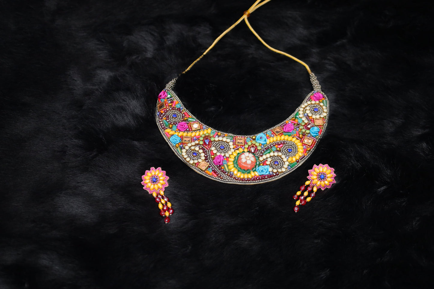 Boho Bloom Handcrafted Beaded Statement Necklace Set