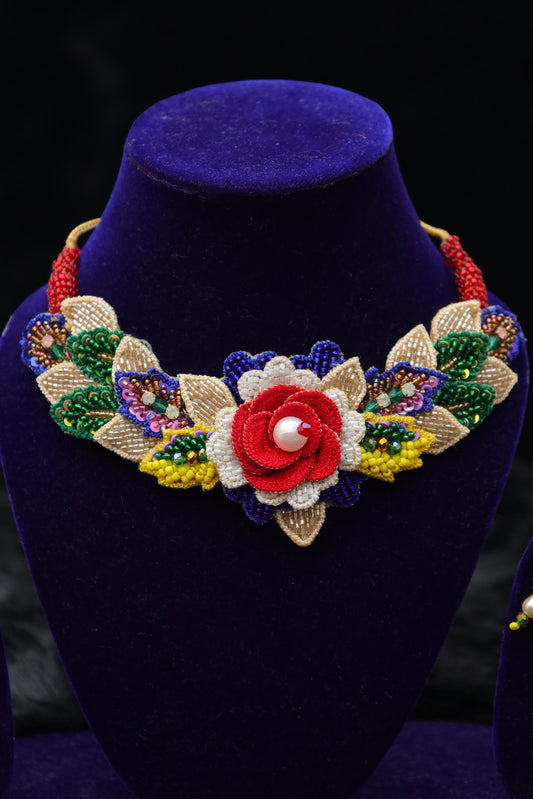 Pearl Blossom Handcrafted Floral Beaded Jewelry Set