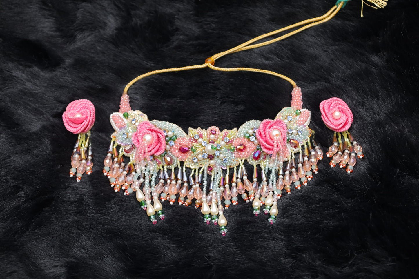 Blush Elegance Premium Beaded Choker & Earring Set