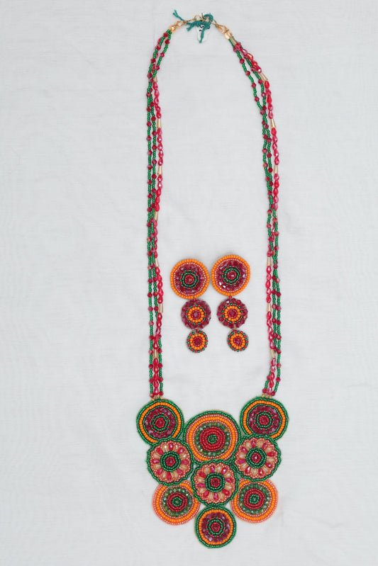 Red Radiance Tribal Circle Beaded Necklace Set