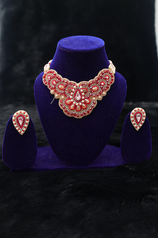 Royal Crimson Elegance Necklace and Earring Set