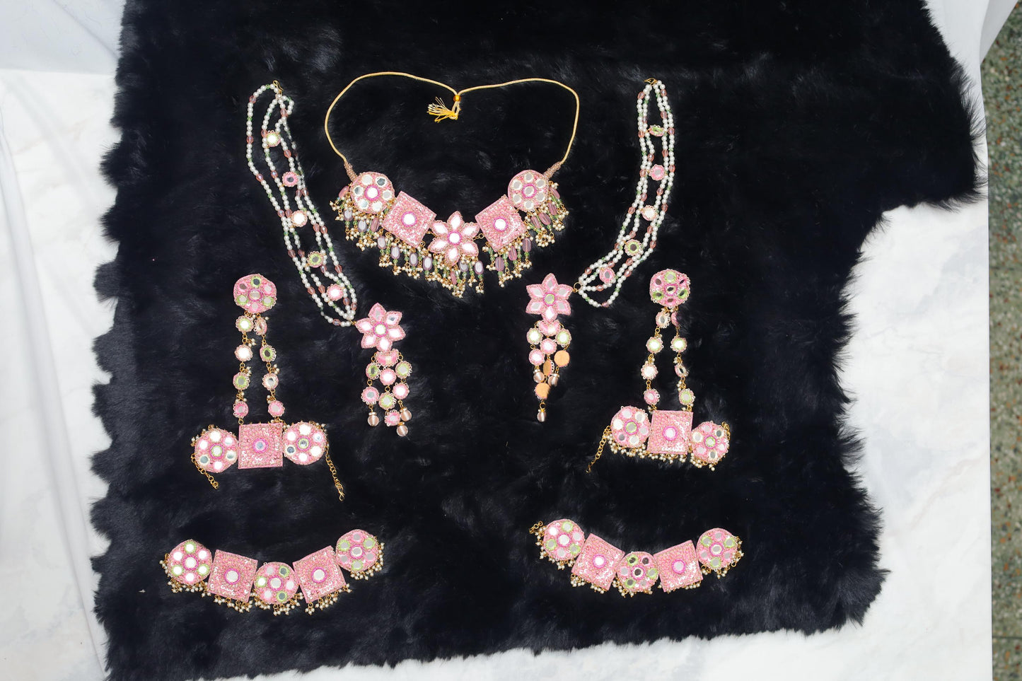 Pink Floral Beaded Jewelry Set