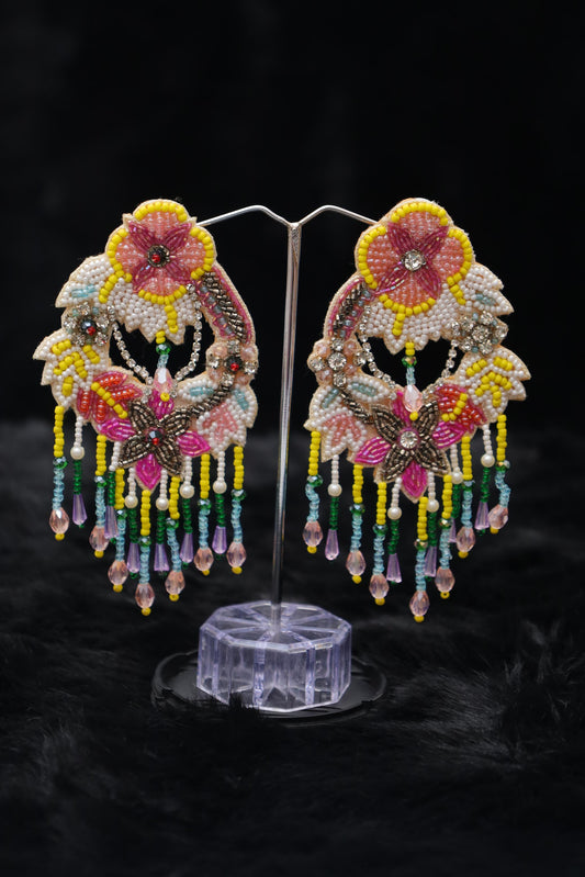 Colorful Floral Beaded Chandbali Earrings