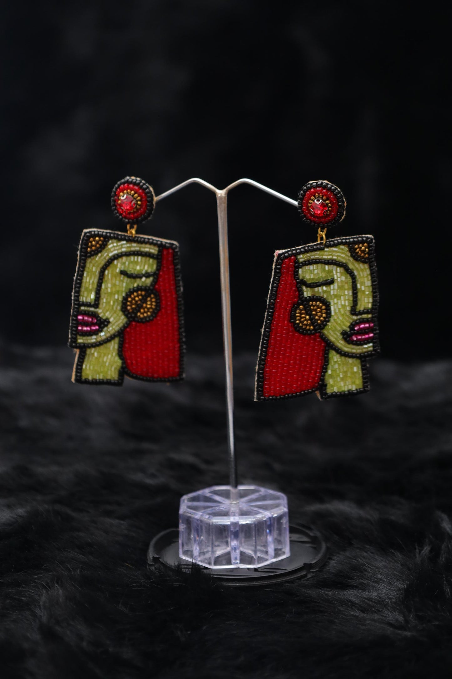Abstract Beaded Face Art Earrings