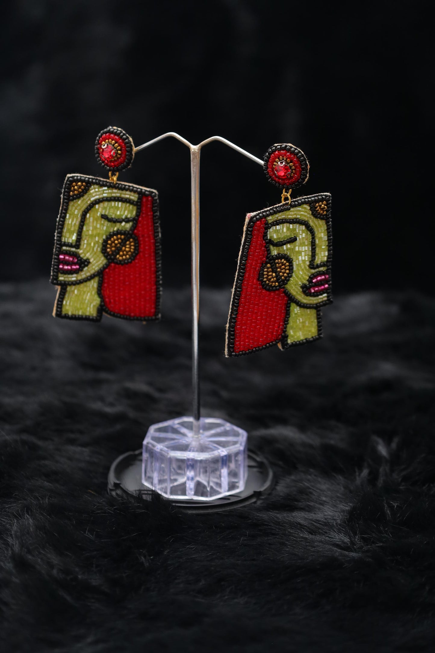 Abstract Beaded Face Art Earrings