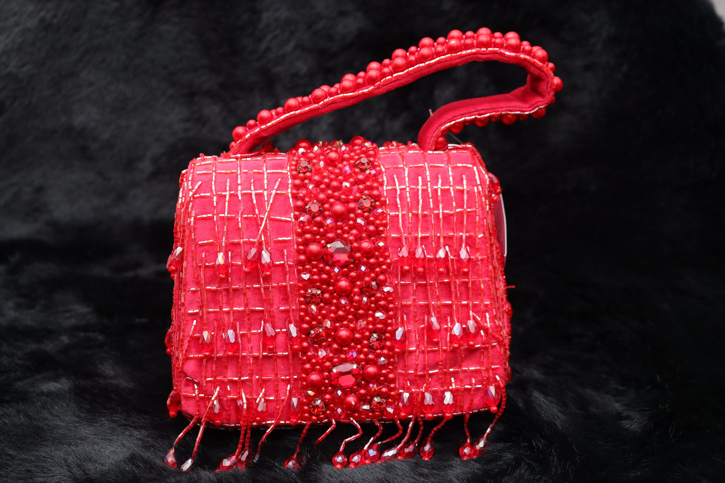 Crimson Elegance Beaded Handbag