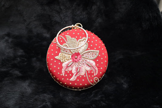 Maroon & Gold Floral Embroidered Clutch