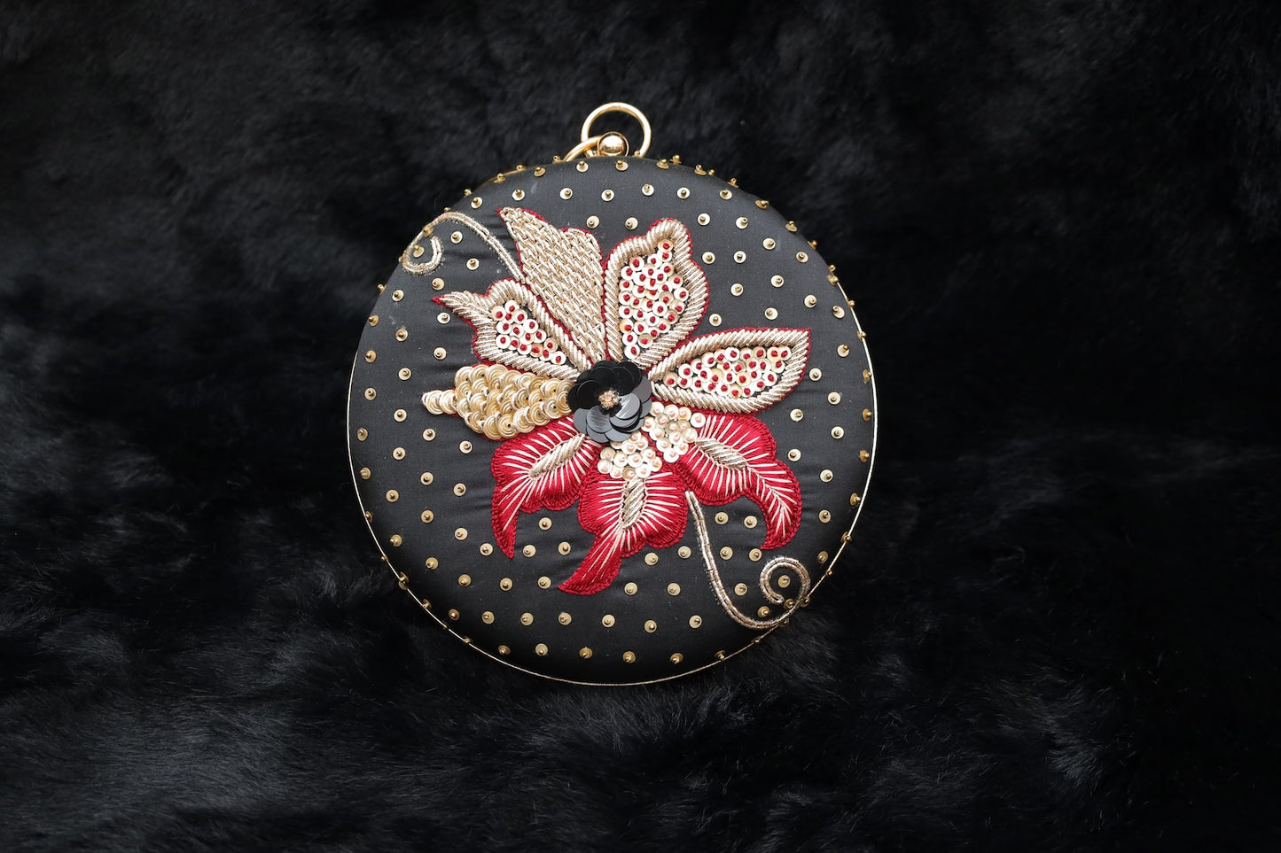 Black & Gold Floral Embroidered Clutch