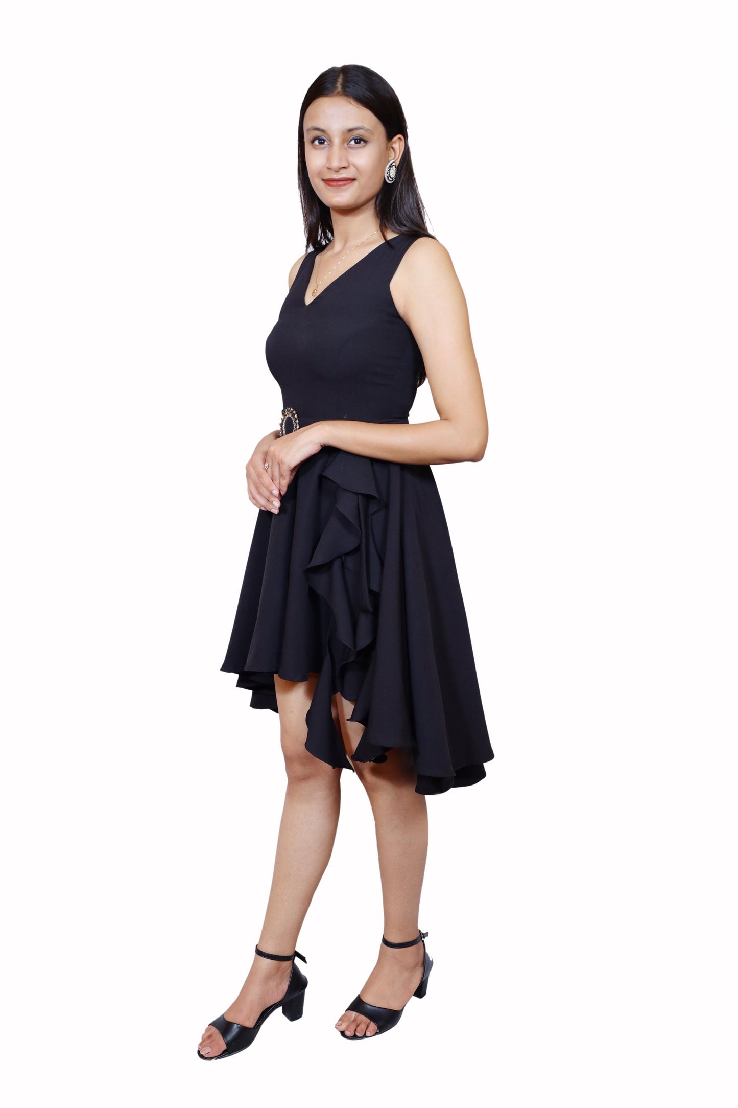 Black Banana Crepe High-Low Dresses