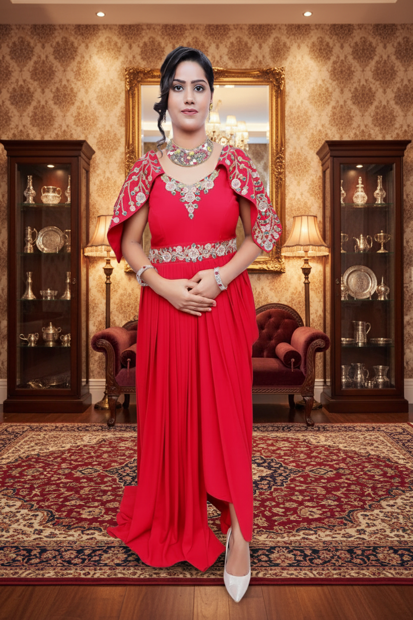 Royal Scarlet Cape Gown