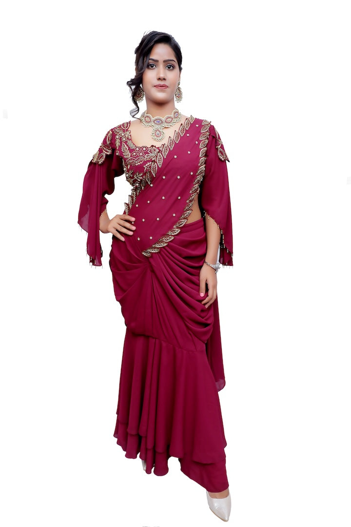 Majestic Wine Drape Lehenga