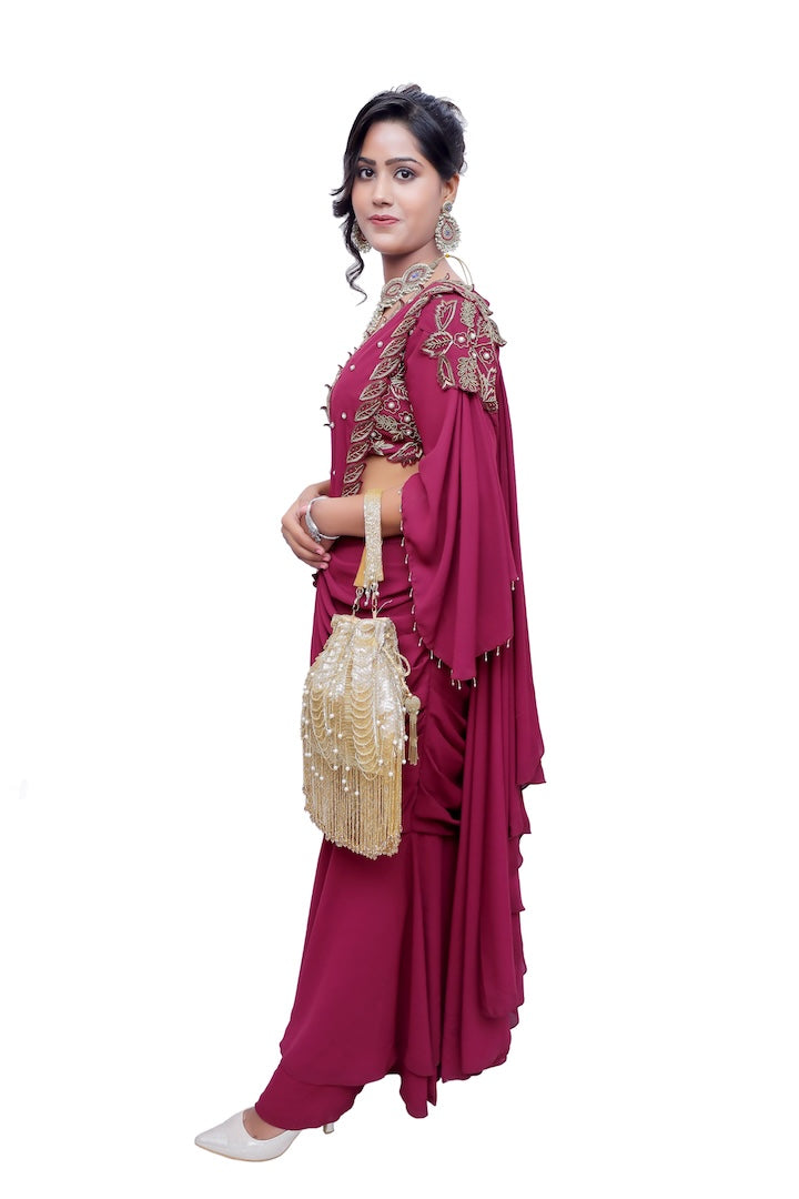 Majestic Wine Drape Lehenga