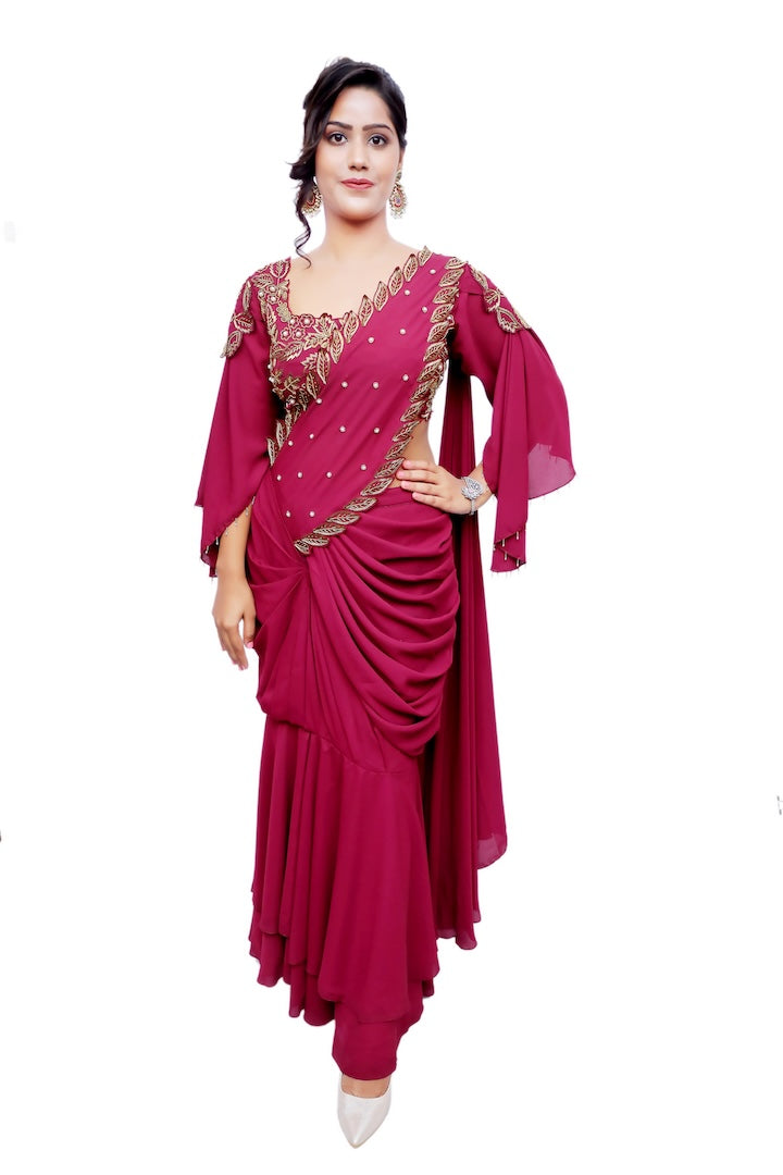 Majestic Wine Drape Lehenga