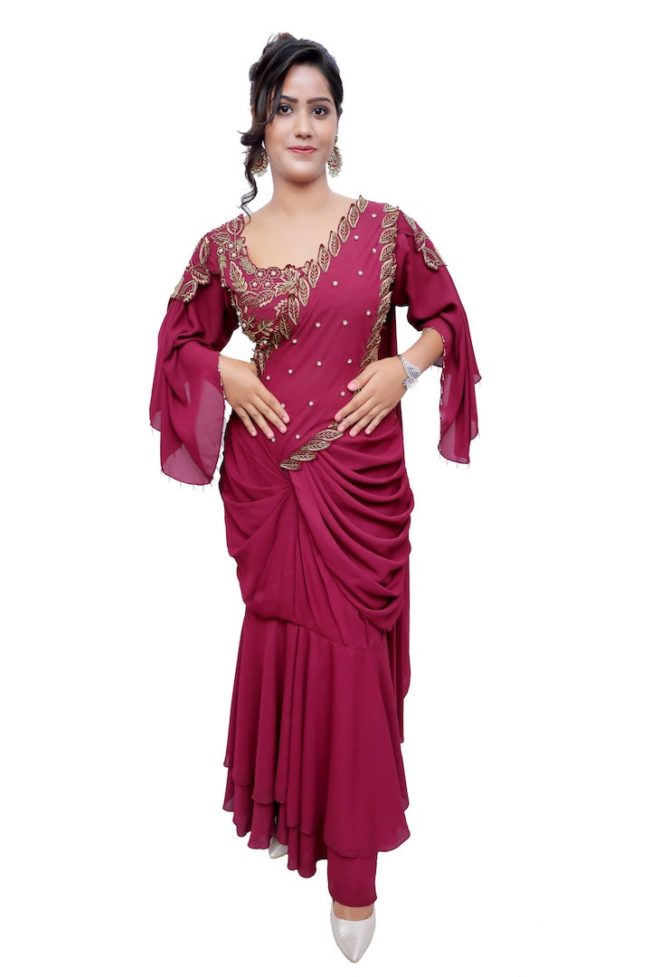 Majestic Wine Drape Lehenga