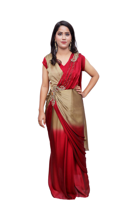 Pre-Draped Ombre Saree Gown in Chiffon Georgette