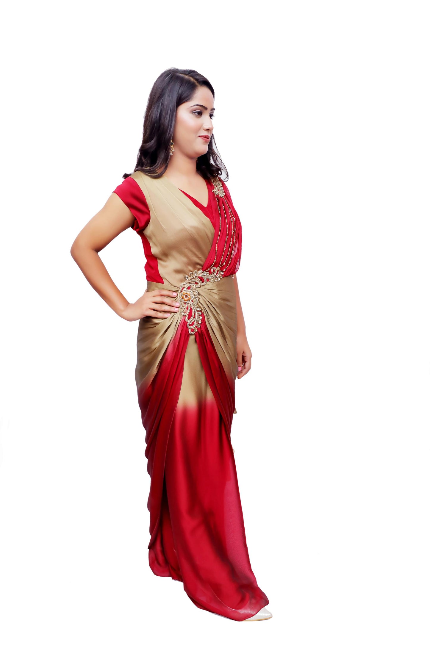 Pre-Draped Ombre Saree Gown in Chiffon Georgette