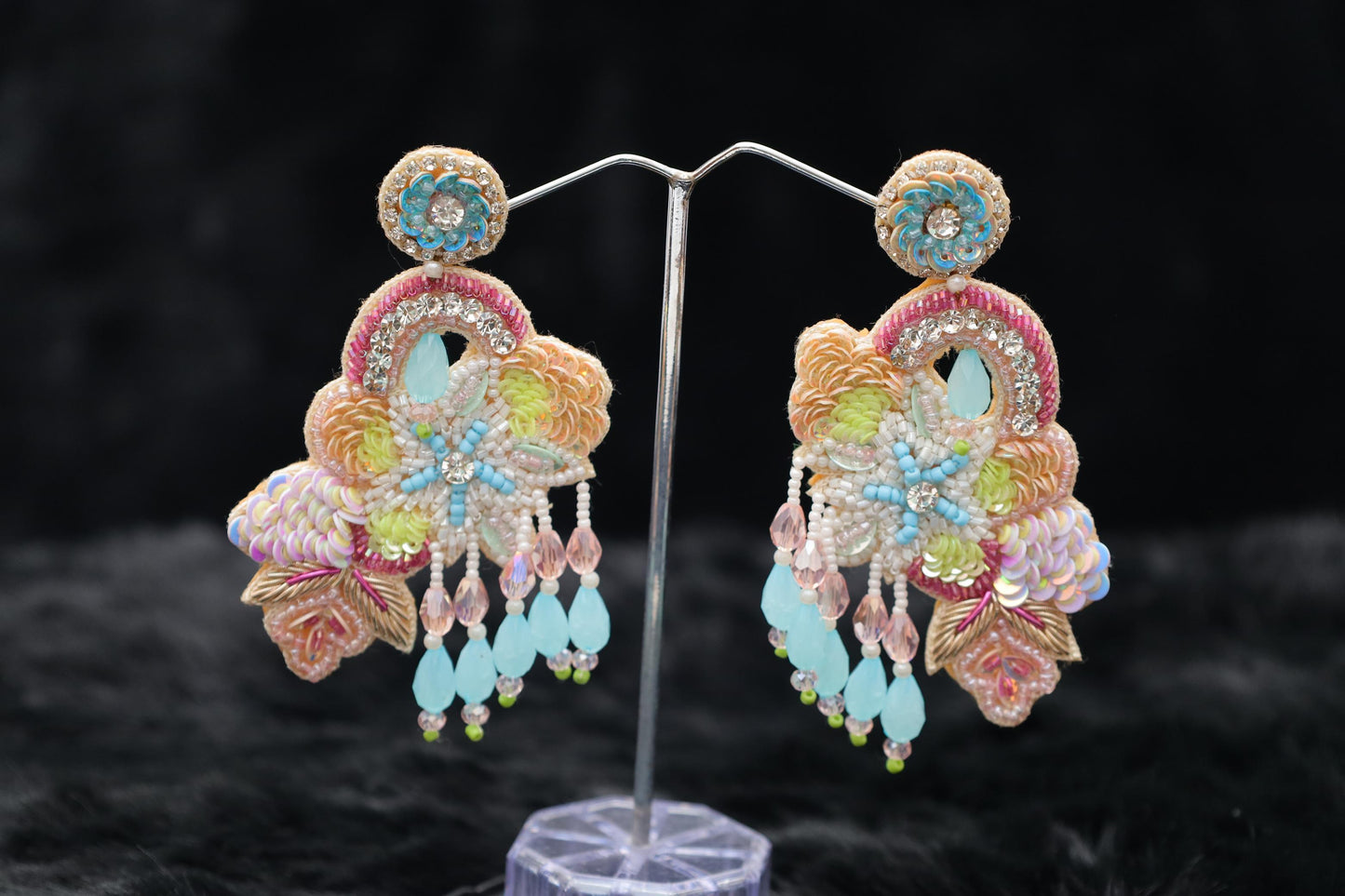 Pastel Floral Embroidered Statement Earrings