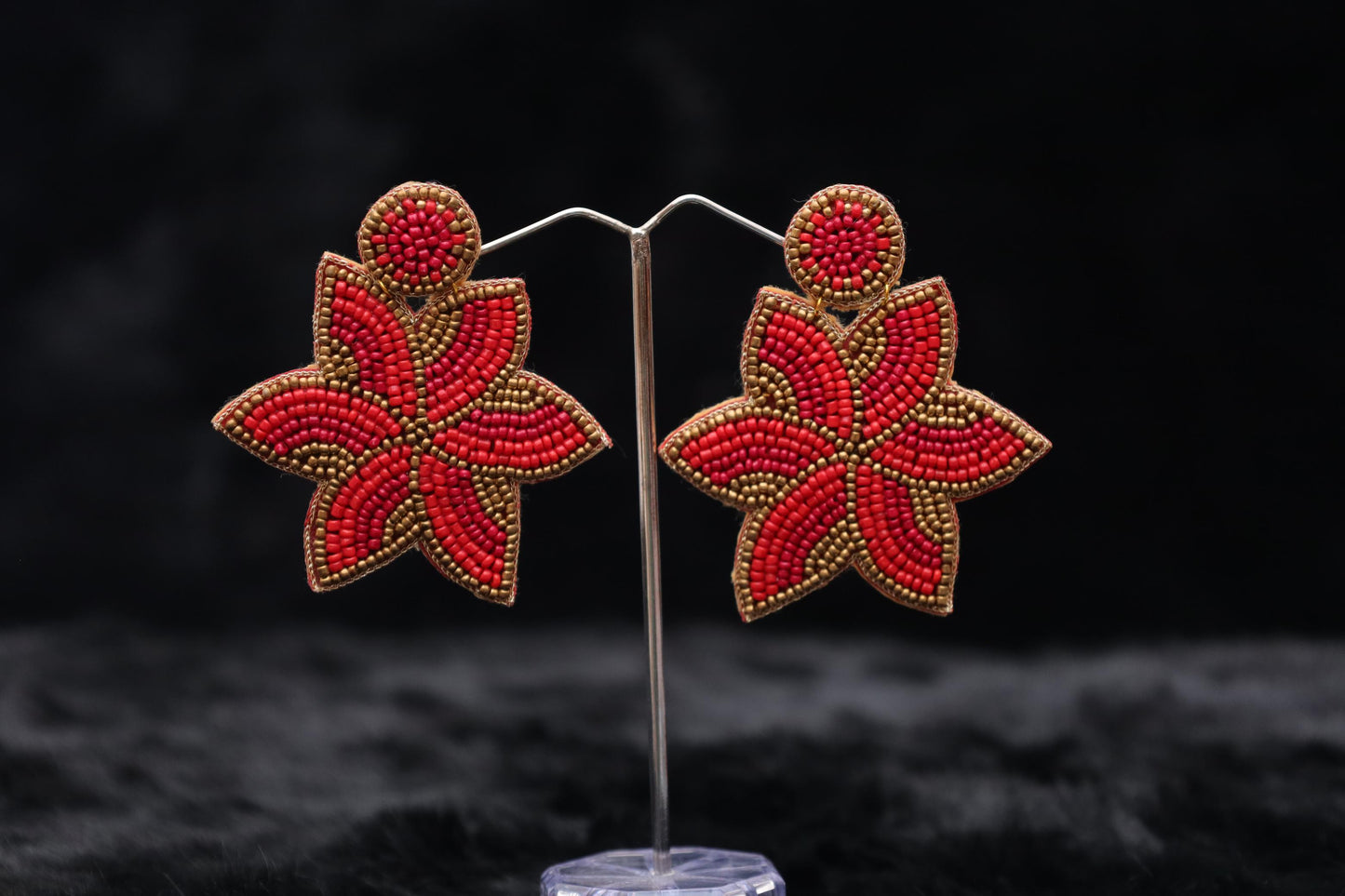 Scarlet Bloom Hand-Beaded Statement Earrings