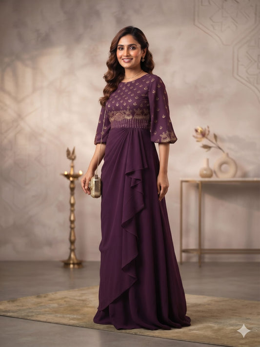 Royal Plum Cape & Drape Skirt Set