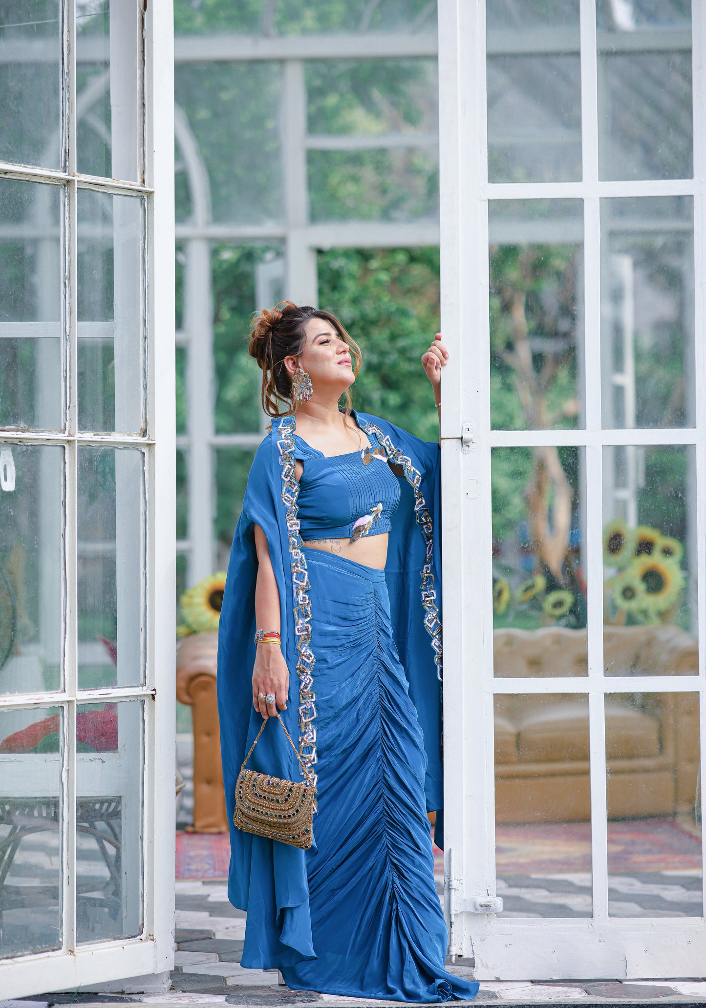 Ocean Drape Cape Saree Set