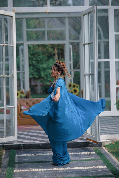 Ocean Drape Cape Saree Set