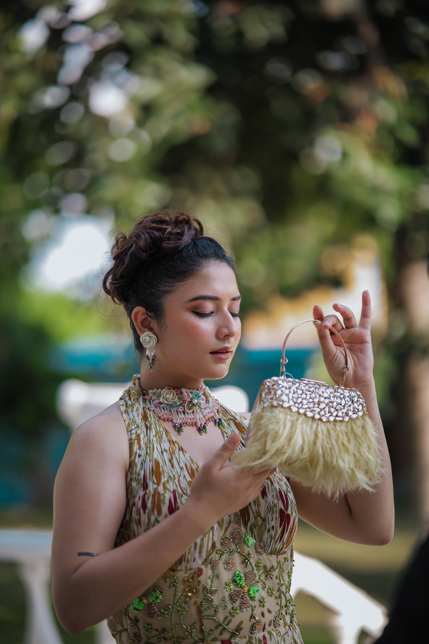 Golden Glam Feather Clutch