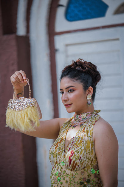 Golden Glam Feather Clutch
