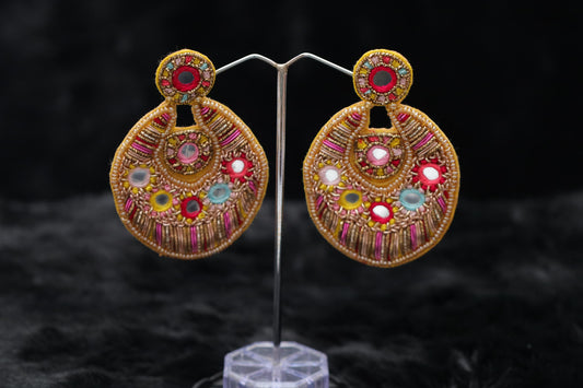 Boho Mirror Work Embroidered Earrings