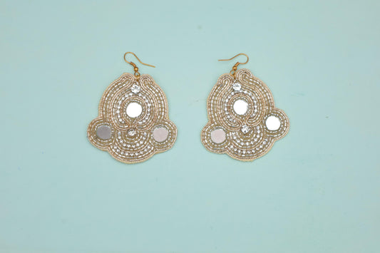 Elegant Gold Mirror Work Earrings