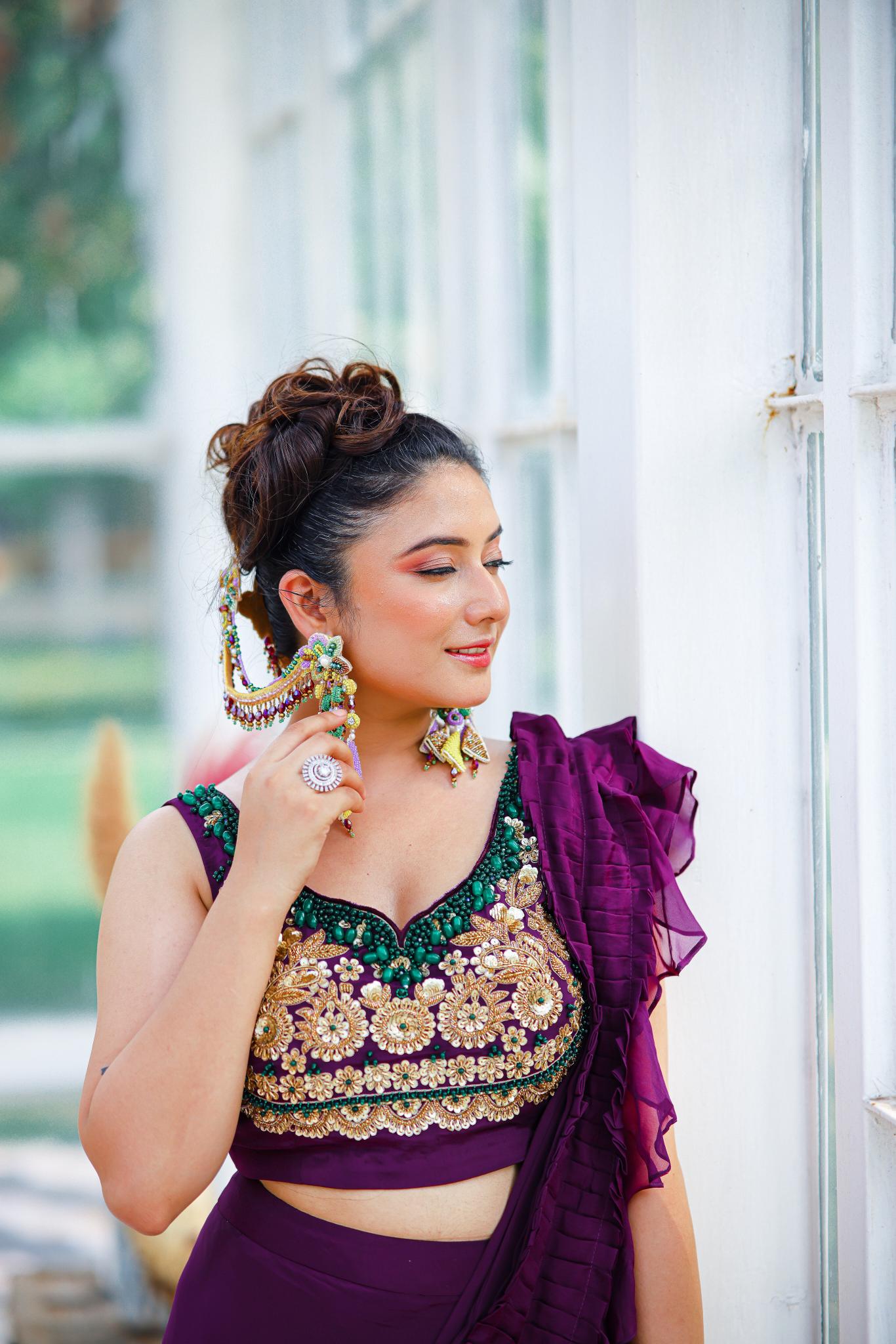 Royal Plum Ruffle Saree Gown