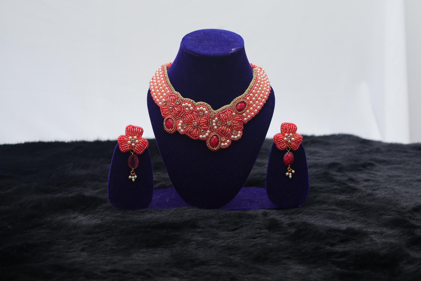 Ruby Blossom Hand-Embroidered Jewelry Set