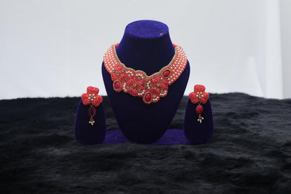 Ruby Blossom Hand-Embroidered Jewelry Set