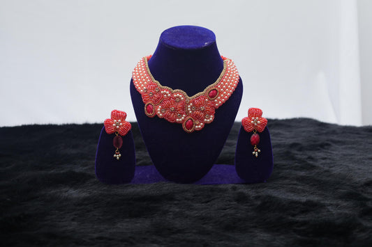 Ruby Blossom Hand-Embroidered Jewelry Set