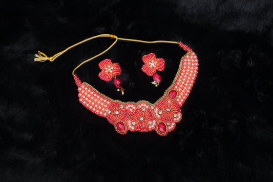 Ruby Blossom Hand-Embroidered Jewelry Set