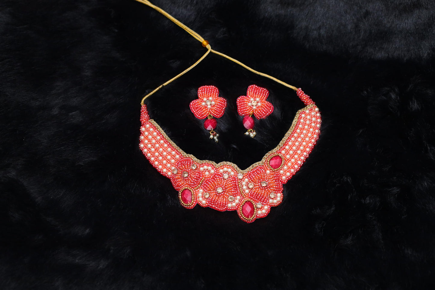 Ruby Blossom Hand-Embroidered Jewelry Set