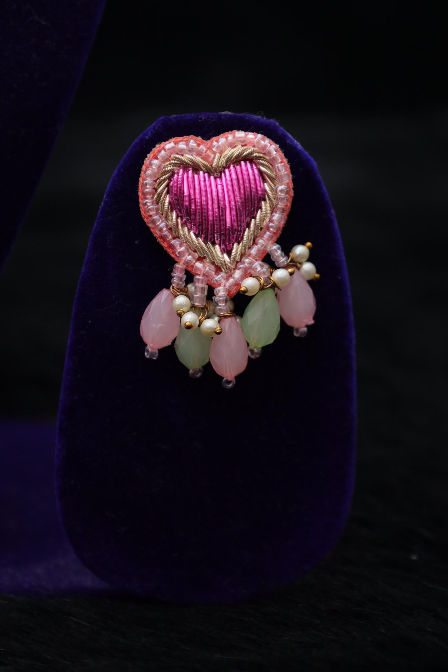 Pink Hearts Hand-Embroidered Jewelry Set