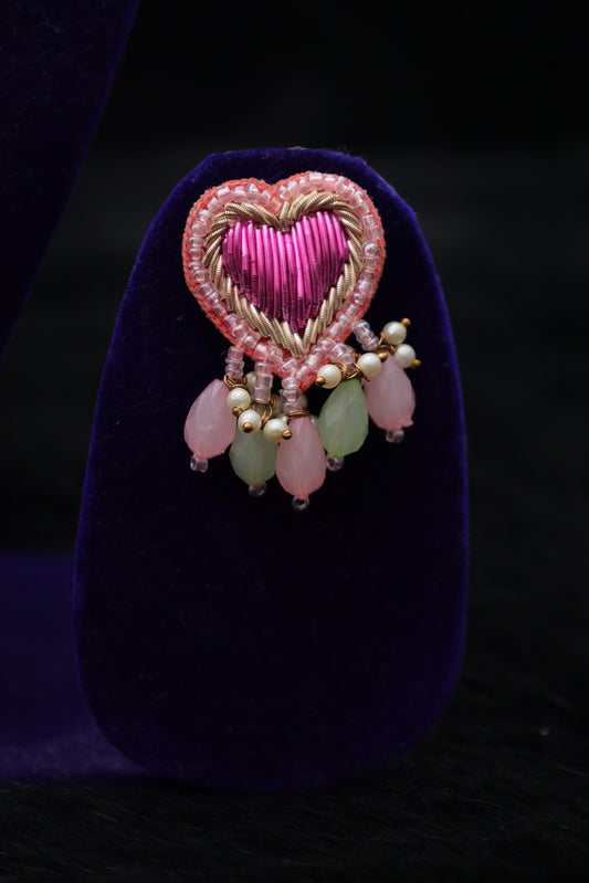 Pink Hearts Hand-Embroidered Jewelry Set