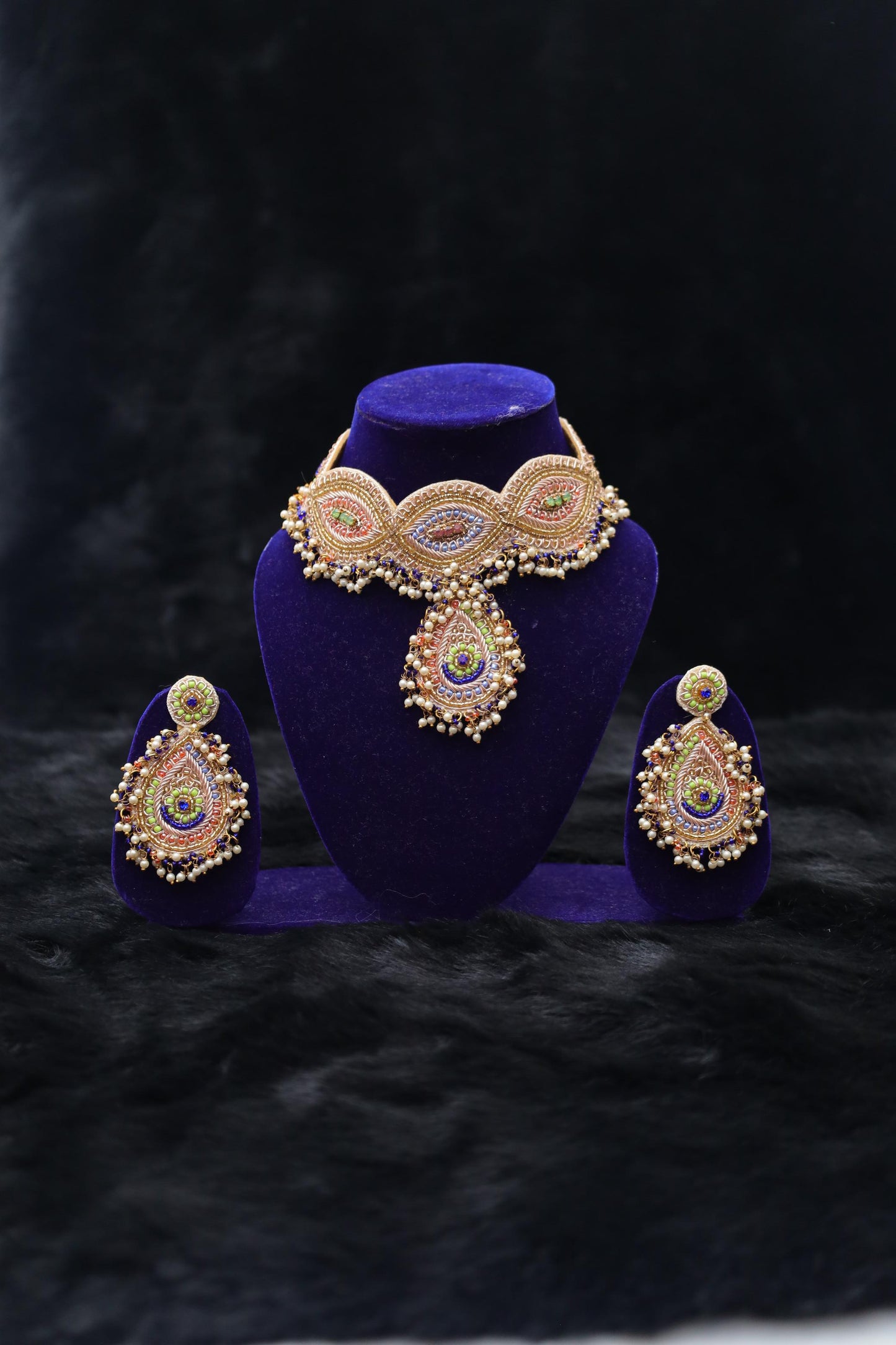Royal Peacock Dabka Handcrafted Choker Necklace Set