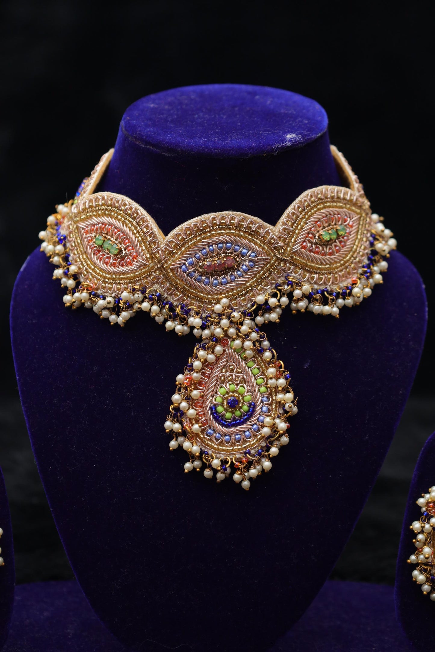 Royal Peacock Dabka Handcrafted Choker Necklace Set
