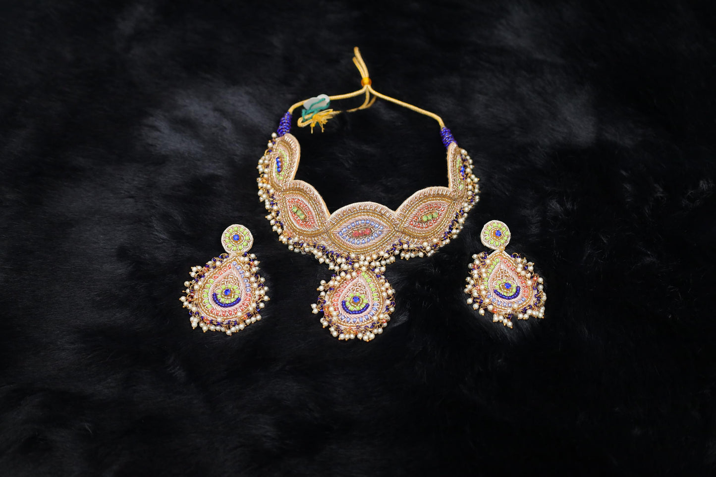 Royal Peacock Dabka Handcrafted Choker Necklace Set