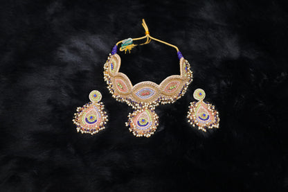 Royal Peacock Dabka Handcrafted Choker Necklace Set