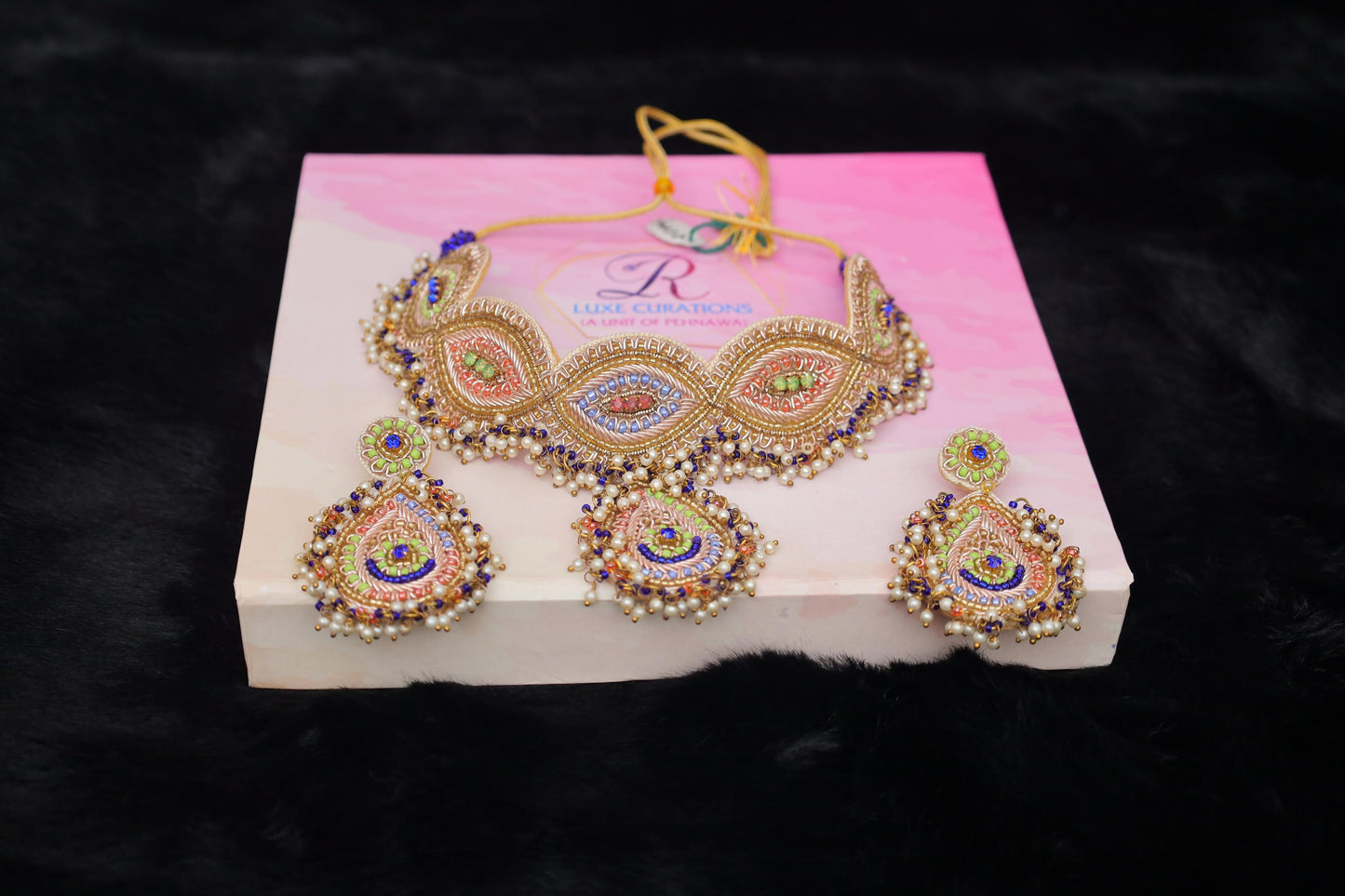 Royal Peacock Dabka Handcrafted Choker Necklace Set