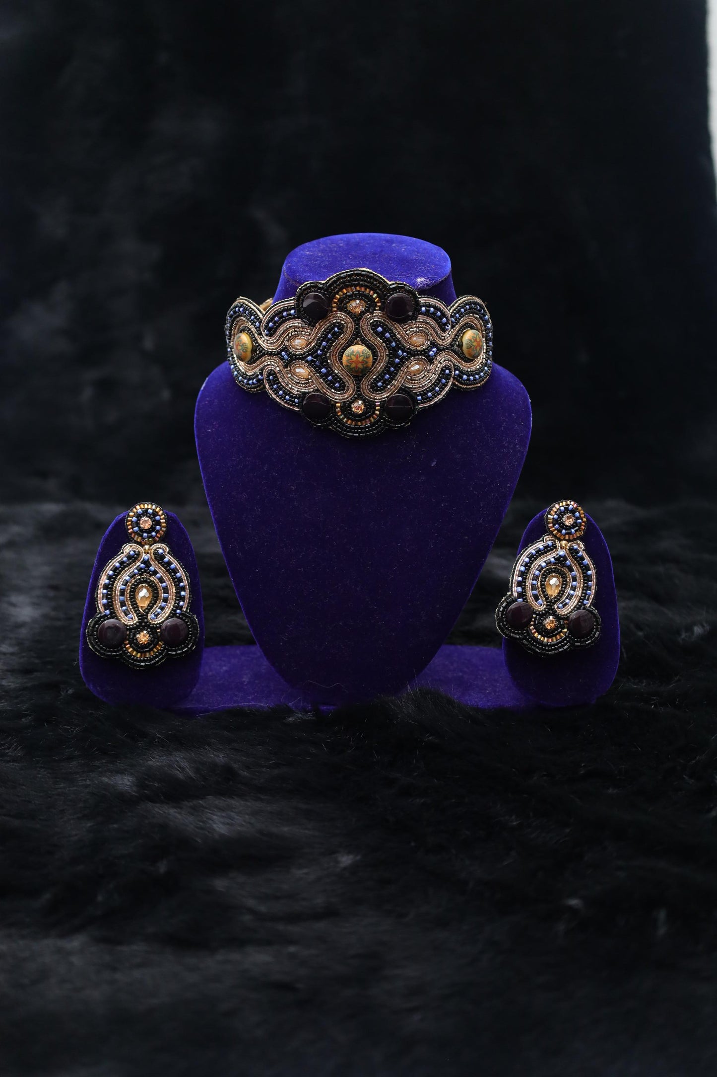 Noir Bloom Handcrafted Statement Choker Set
