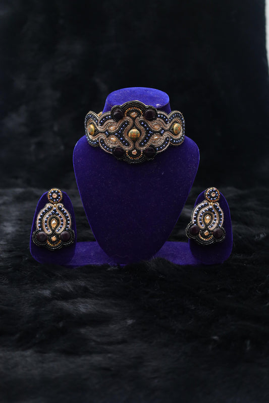 Noir Bloom Handcrafted Statement Choker Set